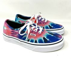 VANS  Authentic Tie Dye Multi Canvas Women’s Sneakers Brand new with box, no lid. 100% AUTHENTIC! The Tie Dye Authentic combines the original and now iconic Vans low top style with sturdy textile uppers, an allover tie-dye print, metal eyelets, and signature rubber waffle outsoles. Check out my Store for more models! PAYMENT  Make sure you make a payment! Otherwise we will not send your order. SHIPPING For US customers: We ship to confirmed PayPal address ONLY. Delivery time may vary based on th Vans Low Top, Tie Dye Shoes, How To Dye Shoes, Vans Blue, Turquoise And Purple, Gym Shoes, Vans Sneakers, Vans Authentic, Sneaker Brands