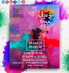 an event flyer with colorful paint splattered on the wall and in the background