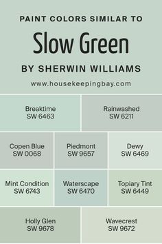 Colors Similar to Slow Green SW 6456 by Sherwin Williams Slow Green Sherwin Williams, Sherwin Williams Green Paint Colors 2024, Fresh Eucalyptus Sherwin Williams, Sherwin Williams Paint Colors Green, Sherwin Williams Green, Sherwin Williams Color Palette, House Redo, Fresh Eucalyptus