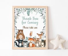 a wooden framed sign with animals on it and the words gifts thank you written below