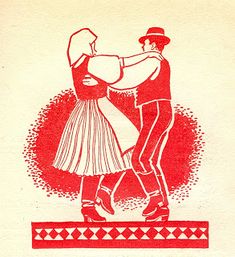 an image of a man and woman dancing on a red ribbon with the caption's name written below it