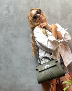 Top handle green khaki classy IDA genuine python skin bag | exotic leather bags | Elegant everyday women purse | snakeskin bag| designer bag Snake Bag Outfit, Elegant Snake Print Tote Bag, Elegant Green Crocodile Pattern Satchel, Elegant Snake Print Shoulder Bag For Daily Use, Bags Elegant, Snake Bag, Snake Skin Bag, Python Skin, Women Purse