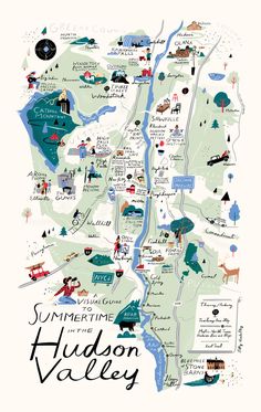 an illustrated map of hudson valley, new york with the words summertime in it