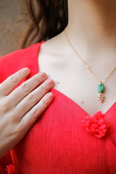 This is my favorite Rose & Clay necklace because it's so perfect, vintage, and dainty (and it looks great layered with our gold-filled chains as well)! This emerald color is so beautiful and striking; just be prepared for everyone to ask you where you got this necklace from. ;) This necklace is made with a 14-karat gold-plated chain and can be adjusted to be 18.5- to 20.5-inches in length. Emerald Color, Clay Necklace, Be Prepared, 50th Gifts, Pure Gold, Gold Filled Chain, Steel Jewelry, Stainless Steel Jewelry, Buying Jewelry