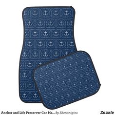 anchor and cross car mat with matching blue background for the front, back and sides