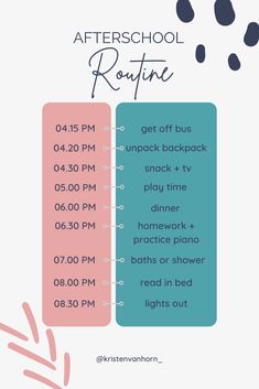 the flyer for an after school routine