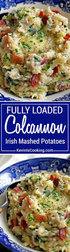 two plates filled with food and the words fully loaded collagen irish mashed potatoes