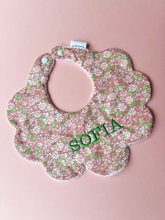 Embroidered Bibs, Pink Cotton Bib As A Gift, Cute Handmade Cotton Bib, Cute White Handmade Bib, Daisy Fabric, Playful Cotton Bib, Machine Washable, Liberty London, Blue Bunny, Pink Daisy