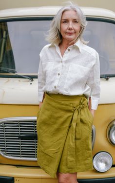 "This Linen Wrap Skirt only seems to be wrapped. The Wrap Skirt with tie actually has a front big pleat that looks exactly like a fold which is more wearable so you can forget about awkward uncover episodes. Thanks to its simple design you can wear it with dressing-up and formal tops or in combination with a sports T-shirt. It's up to you to choose any possible option that comes to your mind. DETAILS ⚬ Wraparound design. ⚬ Side button closure. ⚬ Ties at the waist. ⚬ Elastic waist in the back. ⚬ Linen Wrap Skirt, Mini Wrap Skirt, Skirt Wrap, Formal Tops, Shirt Tucked In, Wrap Shirt, Sports T Shirt, Skirt With Pockets, Sport T-shirts