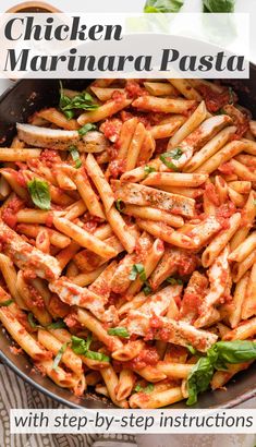 chicken marinara pasta with step - by - step instructions