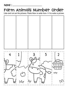 the farm animals number order worksheet for children to learn numbers and counting them