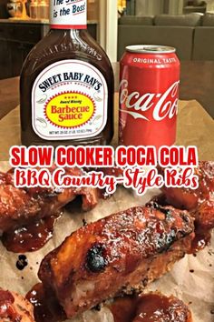 slow cooker coca cola bbq country style ribs with barbecue sauce on the side