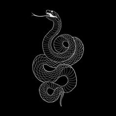 a black and white drawing of a snake on a black background with the words,'snakes