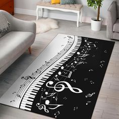 a living room area rug with musical notes on it