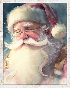 a painting of santa claus with glasses and a beard