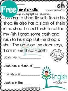 an english worksheet with the words free and shells