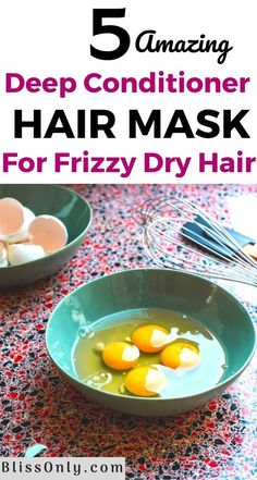 5 Deep Conditioning Hair Mask For Dry, Frizzy Hair - BlissOnly | Deep conditioning hair, Deep conditioning hair mask, Conditioning hair mask #Diy_Deep_Conditioning_Hair_Mask #Deep_Conditioning_Diy #Homemade_Deep_Conditioner #Best_Diy_Hair_Mask Diy Deep Conditioning Hair Mask, Homemade Deep Conditioner, Best Diy Hair Mask, Dry Hair Mask, Hair Masks For Dry Damaged Hair, Damaged Hair Diy, Deep Hair Conditioner, Deep Conditioning Hair Mask