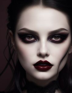 Women’s Vampire Make Up, Victorian Makeup Black Women, Vampire Makeup For Halloween, Vampire Makeup For Women, Victorian Goth Makeup Dark Beauty, Dramatic Witch Makeup, Sorceress Costume Makeup, Black And White Witch Makeup, Dark Sorceress Makeup