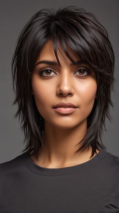 The straight medium shag is a sleek and modern take on the traditional shag haircut. It’s perfect for those with straight hair who want a bit of edge without too much volume. This style features choppy layers that add movement and interest. Medium Length Shags, Short Shaggy Haircuts Straight Hair, Short Hair Trends 2024 Haircuts Women, Short Woman Haircut, Modern Shag Haircuts Short, Choppy Shag Haircut, Shag Without Bangs, Choppy Layers For Medium Hair, Modern Shag Haircuts Medium