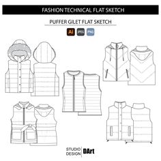 This is a digital template of a Puffer Gilet Fashion Vector Flat Design. This is a correctly proportioned fashion flat sketch with all construction details accurately drawn and visible. The sketches are ready to use either as is or as a basis for your design development. The drawing can be recolored, adjusted, and edited as you need. The sketches are fully editable using Adobe Illustrator. This is a digital, INSTANT DOWNLOAD product. No item will be shipped. WHAT'S INCLUDED: . Vector flat sketch Fashion Flat Sketch, Sketch Fashion, Fashion Vector, Flat Drawings, Puffer Gilet, Flat Sketches, Construction Details, Golf Brands, Vector Sketch