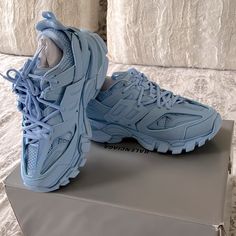 Brand New Never Worn. Balenciaga Track Sneaker In The Color Baby Blue. Size 40. Blue Nylon Sneakers For Streetwear, Blue Nylon Sneakers With Round Toe, Designer Blue Sneakers For Spring, Blue Balenciaga Shoes, Creative Shoe Storage, Shoe Storage Hacks, Balenciaga Track Sneaker, Balenciaga Track Sneakers, Sneaker For Women