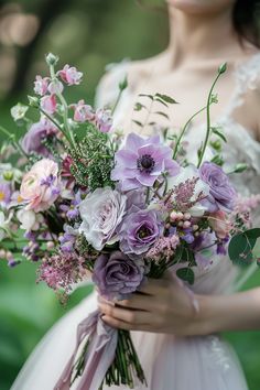 90+ Purple Wedding Bouquets that Add a Touch of Class | Matched Hearts Purple Spring Wedding Flowers, Purple Bouquets Wedding, Lavender Bridal Bouquet, Violet Shades, Wildflower Wedding Bouquet, Lavender Wedding Flowers, Purple Bouquets, Purple Bridal Bouquet, Green Wedding Flowers