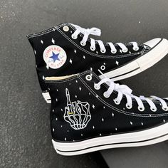 till death ring finger customized Converse High Top Shoes for Groom wedding sneakers Converse Shoes Men, Custom Converse Shoes, White Low Top Converse, Comfortable Wedding Shoes, Skeleton Ring, Black High Top Converse, Low Top Converse, Halloween Shoes, Nike Converse