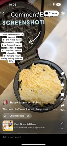 a waffle iron with hashbrowns in it sitting on top of a table