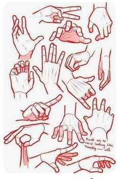 the hands are drawn in red on white paper