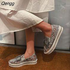 Qengg Women Flat Loafers Woman Rhinestone Shoes Female Autumn Casual Platform Glitter Design Slip On Shoes Dropshipping Casual Summer Party Loafers, Summer Casual Party Loafers, Summer Party Loafers With Round Toe, Summer Flat Heel Platform Loafers, Summer Platform Loafers With Flat Heel, Summer Platform Slip-on Loafers, Spring Rhinestone Flats With Round Toe, Spring Party Sneakers With Closed Toe, Spring Party Sneakers, Closed Toe