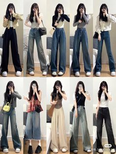 Korean Wide Pants Outfit, Korean Wide Jeans Outfit, Korean Fashion Wide Leg Pants, Kulot Jeans Outfit Korea, Korean Fashion Flare Jeans, Korean Fits, Outfit Korean Style