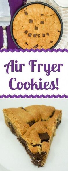 an air fryer cookie on a plate with the words air fryer cookies above it