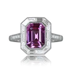 Odell Ring - Estate Diamond Jewelry Elegant Gia Certified Octagon Sapphire Ring, Elegant Octagon Sapphire Ring In Platinum, Classic Pink Sapphire Ring In Platinum, Elegant Gia Certified Emerald Cut Sapphire Ring, Elegant Pink Sapphire Ring Baguette Cut, Elegant Pink Sapphire Baguette Cut Ring, Emerald Cut Pink Sapphire Ring With Center Stone, Elegant Gia Certified Square Cut Sapphire Ring, Gia Certified Square Cut Sapphire Ring