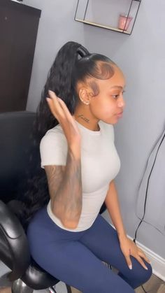 High Wavy Ponytail Black Women, Mid Curly Ponytail, Campfire Song, Wig Highlights, Hair Baddie, Long Ponytail Hairstyles, Cute Ponytail Hairstyles, Slick Ponytail, Slicked Back Ponytail