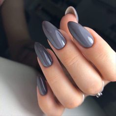 Winter Acrylic Nail Colors 2023 – 2024 18 Ideas: Get Ready to Glam Up Your Nails! Gray Acrylic Nails Almond, Grey Almond Nails, Pretty Blue Nails, Acrylic Nail Colors, Gray Nail Polish, Nail Colors 2023, Grey Nail, Colors 2023, October Nails