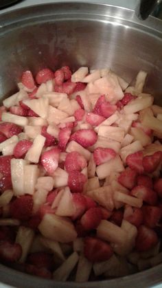 the food is prepared and ready to be cooked in the pot on the stove top