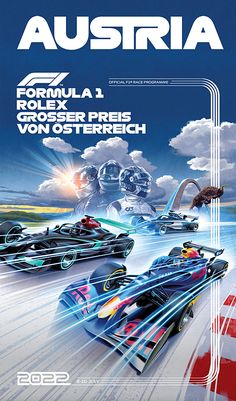 an advertisement for the german formula grand prix, featuring two racing cars in front of each other