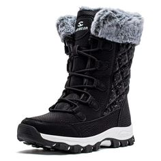 Women's Snow Boots for All Day Warmth Warm/Comfortable/Fashion Fluffy faux fur covered the whole shoe from toes, insole to the shoe collar, You will feel great when wearing this snow boots with regular socks or thicker socks. The ankle booties is adequate for winter outdoor activities,like outdoor, work, casual, walking, camping, skiing, Size: 7.  Color: Black.  Gender: female.  Age Group: adult. Snow Boots Waterproof, Boots Waterproof, Rope Design, Winter Snow Boots, Outdoor Shoes, Winter Shoes, Winter Snow, The Snow, Snow Boots