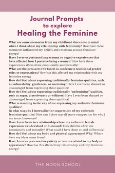 Journal Feminine Energy, Feminine Energy Journaling, Reparenting Journal Prompts, Limerence Healing, Feminine Energy Prompts, Journal Prompts Sexuality, External Validation Journal Prompts, Journal Prompts For Boundaries