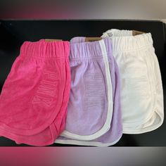 Colors: Pink, Purple, White Size: Xs Condition: New With Tags Purple Victoria Secret, Trendy Purple Shorts For Loungewear, Trendy Purple Loungewear Shorts, Purple Cotton Pajama Shorts, Cute Gym Outfits, Quick Weave Hairstyles, Pink Shorts, Shorts Athletic, Vs Pink