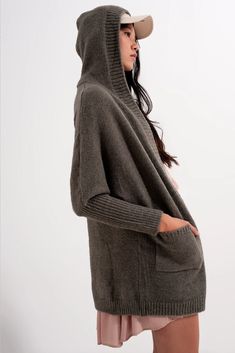 Hooded Open Cardigan in Khaki – Melissa Jean Boutique Cozy Hooded Cashmere Outerwear, Cozy Hooded Cardigan For Loungewear, Cozy Hoodie Cardigan For Fall, Cozy Hoodie Cardigan For Cold Weather, Cozy Taupe Cardigan For Winter, Cozy Taupe Winter Cardigan, Fall Hoodie Cardigan, Dark Sage, Winter Fashion Outfits Casual