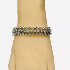 Chicos Coco Pave Stretch Bracelet Clear Rhinestones Silvertone New With Tag | eBay Metal Crystal Bracelet With Stones For Party, Party Crystal Bracelet With Metal Stones, Party Crystal Bracelet With Stones, Elegant Metal Crystal Bracelet With Stones, Nice Bracelets, All That Glitters, Clear Rhinestones, Stretch Bracelet, Stretch Bracelets