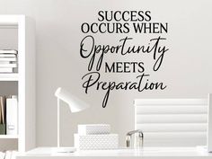 a wall decal that says success occurs when opportunity meets preparation