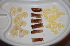 banana slices and other ingredients on a white plate