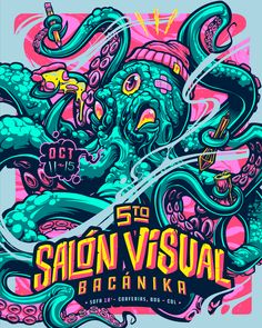 the poster for salon visual, featuring an octopus and other creatures in pink and blue