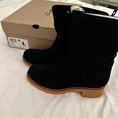 Clark’s Eden Mid Hi Black Suede Boots, Size 9, Never Worn. Black Suede Boots, Womens Clarks, Clarks Shoes, Suede Boots, Black Suede, Eden, Bootie Boots, Ankle Boots, Women Shoes