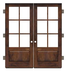 the double doors are made from wood and have glass panels on each side, along with two