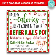 a holiday card that says holiday calories don't count but your refers do