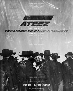 the poster for atez's new album, featuring five men in black hats