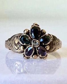 Rare Antique Georgian “REGARD” Solid Gold Pansy Diamond & Multi-Gemstone Ring | eBay Antique Jewelry Rings, Multi Gemstone Ring, Coloured Glass, Funky Jewelry, Dream Jewelry, Rare Antique, Pansies, Gemstone Ring, Antique Jewelry